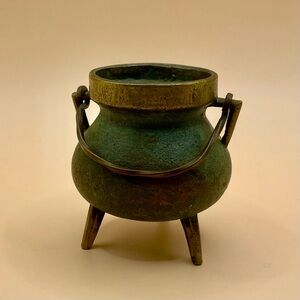 Miniature Pot Tripod Cauldron Handle Decorative Ceremony Bronze/brass Aged #632